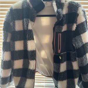 H&M Women's Black and White Plaid Teddy Jacket